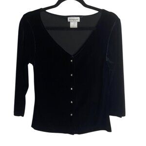 Wrapper Size Large Black Velvet Cardigan Top Gem Buttons Witchy Cropped Gothic